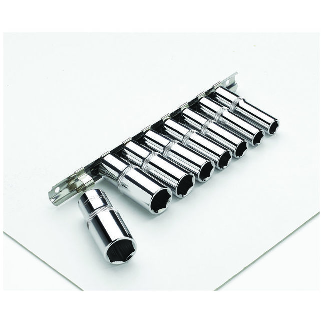 Clarke PRO412 8 Piece 3/8" Drive Anti Slip Deep Metric Socket & Rail Set 10 - 19mm
