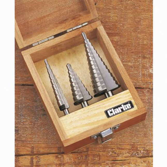 Clarke CHT381 3 piece HSS Stepped Cone Drill Set