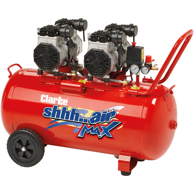 Clarke SHHH AIR MAX 100/350 Twin Pump Low Noise 100L Oil Free Air Compressor (230V)