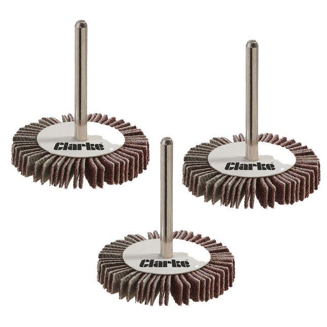 Clarke 3 Pack 3mm Shank Flap Wheels 32x5x3mm - Assorted Grit 